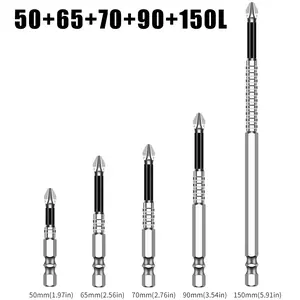 High Magnetic Screwdriver Bit Set, K5 Non-Slip PH2 Impact-Resistant Drill Bits, S2 Electric Screwdriver Bit Set, 1/4" Hex Shank, 50 65 70 90 150mm & 50mm 10-Piece Options