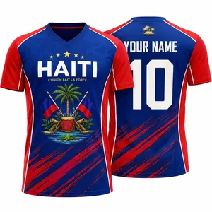 Personalized Haiti Soccer Team Vintage Graphic Tee, Custom Name Number Quick Dry Sports Jersey, Culture Pattern Graphic Tshirt for Men Women, Haiti Independence Day Gift, Caribbean Aesthetic Streetwear