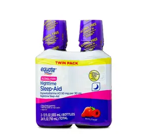 Equate Alcohol-Free Nighttime Sleep Aid Diphenhydramine 50 mg Liquid Berry Flavor 24 fl oz Twin Pack Compare to VICKS ZzzQuil