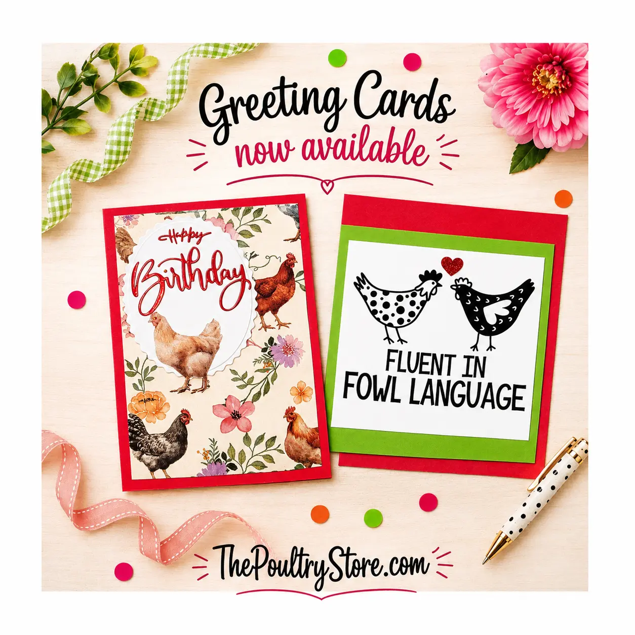 Poultry Greeting Cards, Set of 2 Handmade Exclusively For The Poultry Store TPS PLUS®