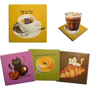 Cute  Drink Coaster Set of 4 - Funny Present for  Moms &  Lovers - Absorbent Diatomaceous Stone with Cork Backing - Colorful Kitchen & Table Decor