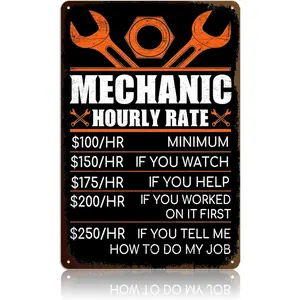Mechanic Gifts for Men - Garage Metal Tin Signs Vintage Car Shop Accessories Decor Mechanic Hourly Rate Metal Sign