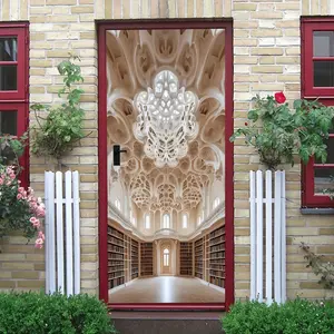 2pcs Stereo European Palace Library Wall Sticker Self Adhesive Removable Living Room Entrance Background Wall Decoration Vintage Relief Ceiling Mural Bedroom Study Art Wall Decal