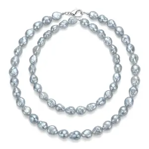 Crushed Silver & Baroque Pearl Necklace for Women Blue Blood Collection Modern Luxe