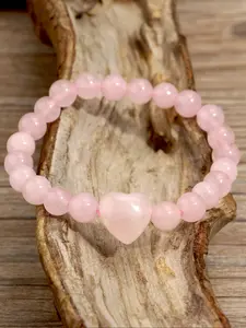 Sweet Natural Rose Quartz Bracelet with Heart Pendant Charm, Exquisite Bracelet, Elegant Jewelry Gift for Valentine's Day Thanksgiving Christmas, Heart Shaped Bracelet, Heart Design Bracelet