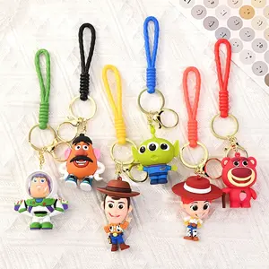 Disney Toy Story Series Pendant Featuring Buzz Lightyear & Mr Potato Head Keychain with Black Rope Strap for Fans of Iconic Characters