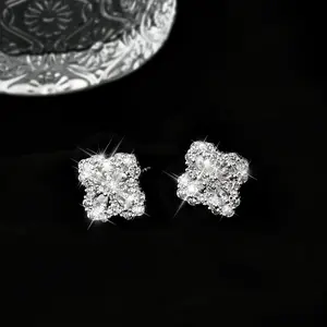 Four Leaf Clover Diamond Stud Earrings,Lucky Clover Earrings,Elegant Sparkle for Every Look,Jewelry for Gift