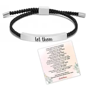 Women's Adjustable Stainless Steel Engraved Motivational Tube Bangle - Braided Rope, Self-Worth Anti-Anxiety Skull Bead Charm, Control-Elegant Design, LED Light Female Costume Jewelry Bracelets for Women