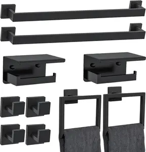 Pieces Black Towel Bar Set Bathroom Hardware Accessories Set Toilet Paper Holder with Shelf Towel Holder Set for Bathroom Stainless Steel Wall Mounted 23.6in