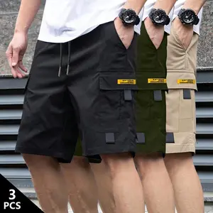 LIFE KEEPS MOVING 3/1 men’s solid-color flap-pocket cargo shorts, street-style drawstring-waist shorts, suitable for everyday outdoor wear, men’s summer bottoms, drawstring shorts