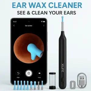 XLIFE X1 Ear Wax Removal Tool with Camera - Earwax Remover Picker with 12 Replacement Tips Ear Pick with 6 LED Light, Black