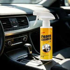 8.45oz Multi-Purpose Foam Cleaner Spray for Car & Home - Safe for PU Leather, Anhydrous Foam Cleaning Solution with Microfiber Cloth & Sponge, Ideal for Seats, Steering Wheels & Household Surfaces, Automotive Foam Cleaner | Easyuse Spray Bottle | Effecti