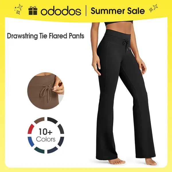 ODODOS Women's Drawstring Tie Daily Flared Pants High Waist Bootcut Workout Yoga Pants - 30" / 32" Inseam