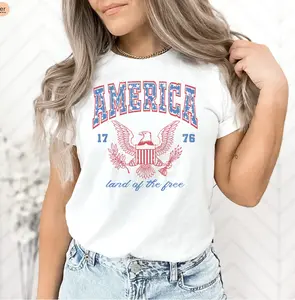 USA T-shirt, Summer BBQ Tee, Red White and Blue America Tee, Land Of Free Women's 4th of July T-Shirt, Fourth of July Shirt, 1776 Tee