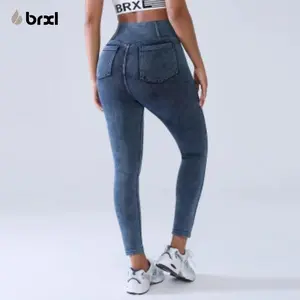 BRXL【Discount for live】High Waisted Women Jeans  Crossover Waist Knit Denim Workout Leggings Trendy Leggings with Pocket Denim Pants Casual Pull On Jeans-brxl-3