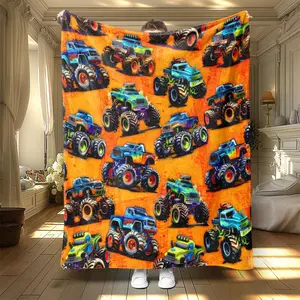 Cartoon Truck Pattern Blanket, 1 Count Christmas Decor Soft Warm Throw Blanket, Air-conditioned Room Blanket, Warm Nap Blanket for Home Office Travel, Christmas Gifts, Christmas Decorations, Soft Blankets