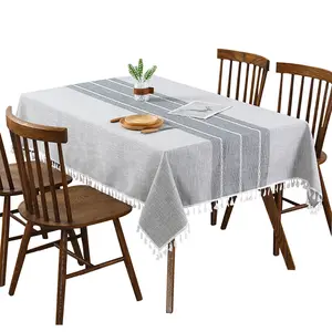 Cotton Linen Feel Tablecloth Durable with Tassels Light Luxury High End Feel Rectangular Coffee Table Cloth Su Xia Willow Shade Collection