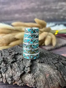 Handmade Sterling Silver Number 8 Turquoise INLAY BAND Ring "Signed Nizhoni"