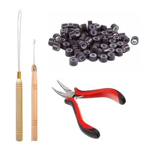 Hair Extension Tool Kit Hair Extension Remove Pliers Pulling Hook 500 count   Rings Bead Device Tool Kits for Professional Hair Styling Tools Accessory (Dark Brown)