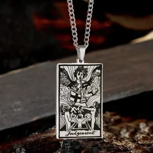GTHIC Judgement Major Arcana Tarot Stainless Steel Necklace Squard Card Necklace for Daily Wear
