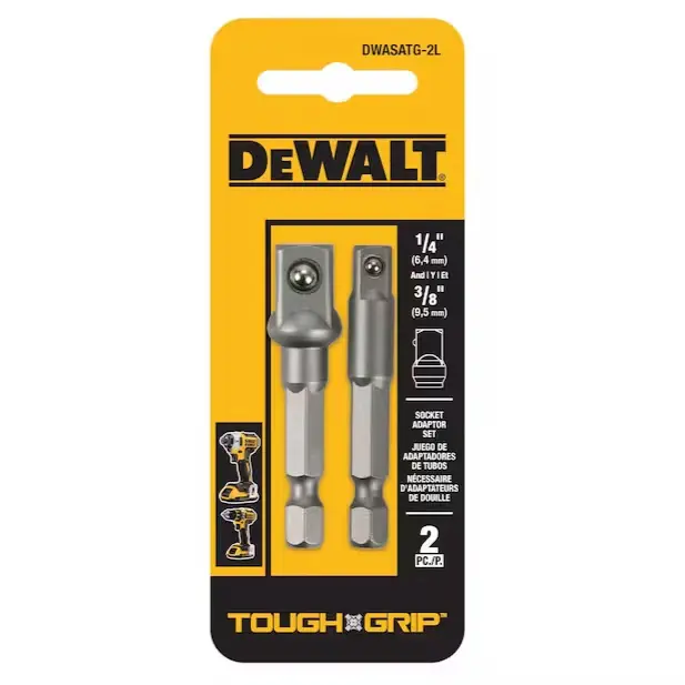 DEWALT TOUGH GRIP 2-Piece 1/4-Inch and 3/8-Inch Socket Adaptor Set (DWASATG-2L)