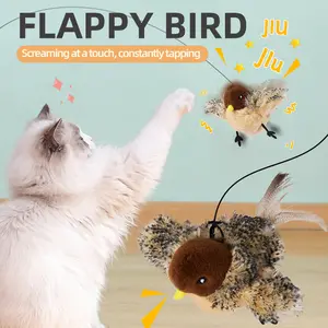 Cat Toys Rechargeable Flapping Bird Sparrow, Lifelike Chirp Tweet, Touch Activated Kitten Toy Interactive Cat Exercise Toys for All Breeds Cat Kicker Toys