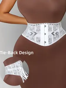1 Count Women's White Lace Tummy Control Waist Cincher, Boned Support Soft Breathable High Compression Waist Trainer, Fajas, Adjustable Front Hook Closure Back Lace Up Strap Design Shaping Belt, Ideal for Daily Wear & Outgoing