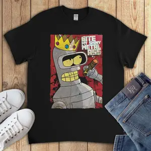 Bender Bite My Metal Ass Futurama Cartoon T Shirt for Men Women Kids V Neck Cotton Tee Funny Adult Swim Fan Gift Hoodie Sweatshirt Tank Top Geek Humor Apparel