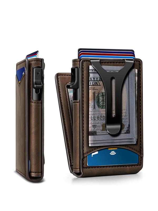 Men's Small Wallet Magnetic Metal Automatic Card Holder, Rfid Anti-Theft Credit Card Case, Multi-Card Slots ID Window Money Clip, Magnetic Card Holders