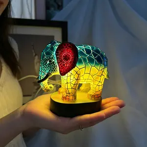 1pc Resin Elephant Colorful LED Night Light, Creative Art Animal Statue, Bedroom Desktop Decor, Unique Ornament for Home Decoration