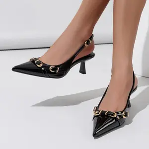 Women's Elegant Belt Buckle Design Kitten Heel Sandals, New Style Exquisite Pointed Toe Sandals, Fashionable Heeled Sandals for Daily Party Wear, Classy Sandals