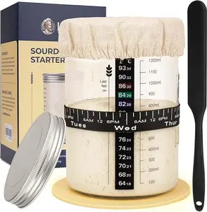 Sourdough Starter Jar Kit - 47 oz Large Wide Mouth Bread Starter Jar with Feeding Tracking Band, Silicone Spatula, Sourdough Bread Baking Supplies