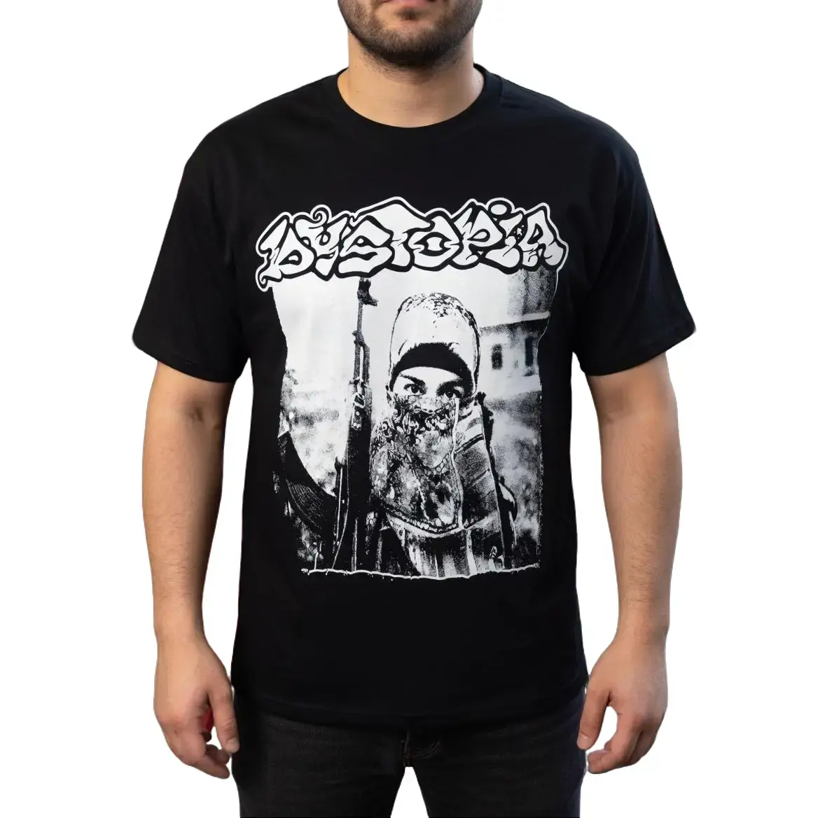 Women's Cotton Spandex Round Neck Short-Sleeve Dystopia Hardcore Punk Graphic T-Shirt, Grind Metal Band Vintage Distressed Alt Streetwear Unisex Top