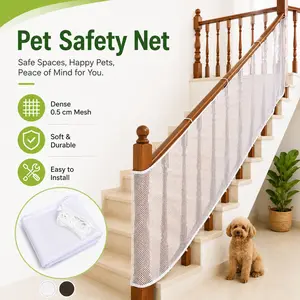 Pet Safety Net for Stairs and Balconies, 0.5 cm Dense Mesh Banister Guard, Durable Railing Net with Zip Ties and Ropes for Dogs, Cats, Kids, Indoor Loft and Hallway Protection