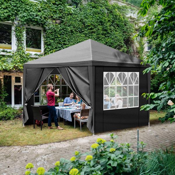 Black 10'x10' Waterproof Canopy Gazebo, Heavy Duty Outdoor Patio Party Tent for Wedding, BBQ, Catering & Backyard Events