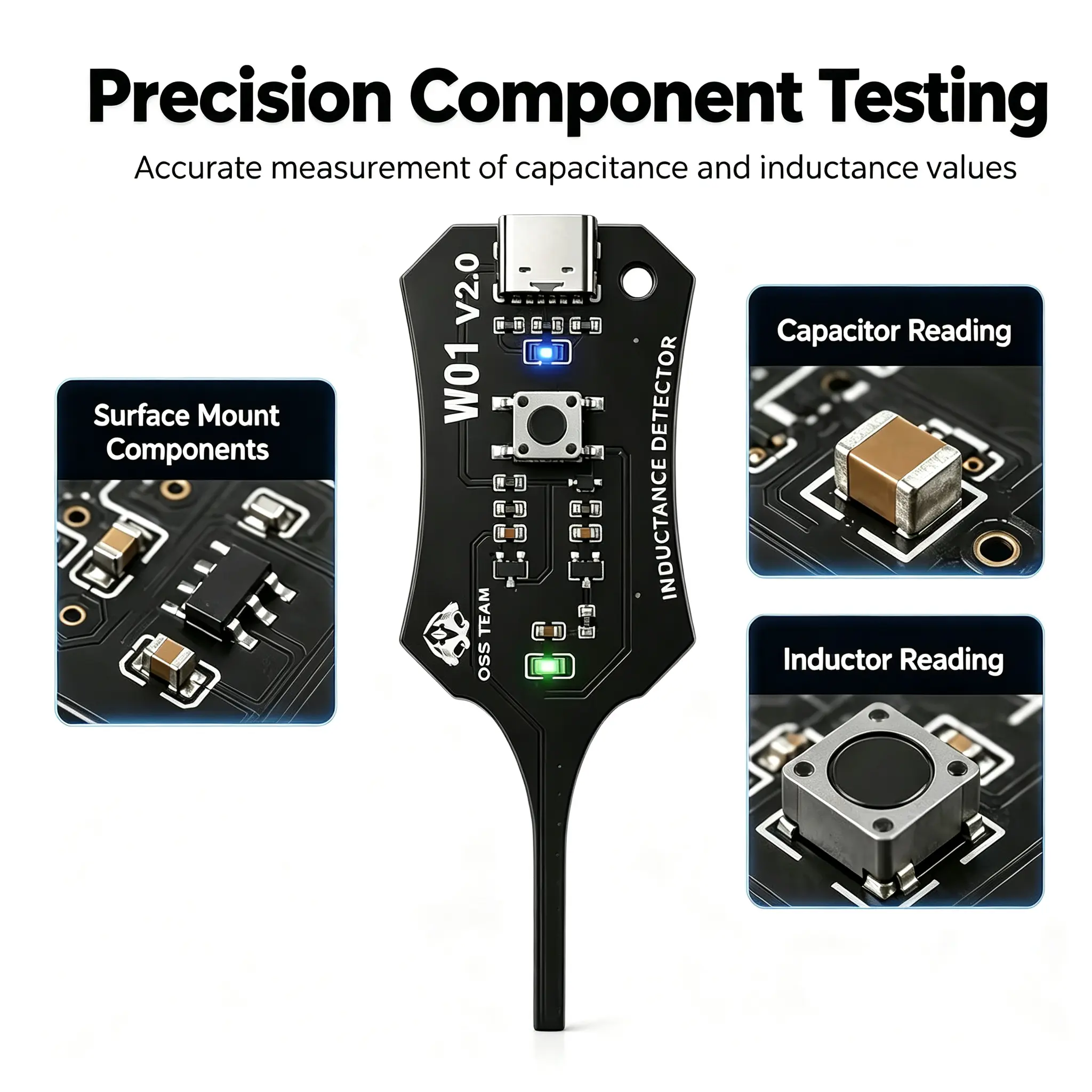 Portable Type-C Circuit Continuity Checker, Electromagnetic Induction Tester, Mobile Phone Motherboard Inductor Fault Detector Repair Tool