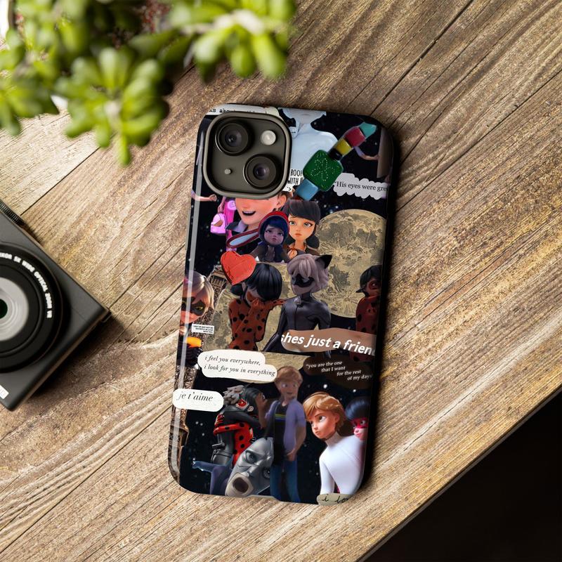 Miraculous Ladybug & Cat Noir Collage Phone Case, Ladybug Cat Noir Poses Parisian Love & Identity Vibes, fashion vibes dreamy emotional expressive collector gift play now, iPhone 17 16 15 14 13 12 Pro Max Plus X, Galaxy S25 S24 S23 S22 Ultra