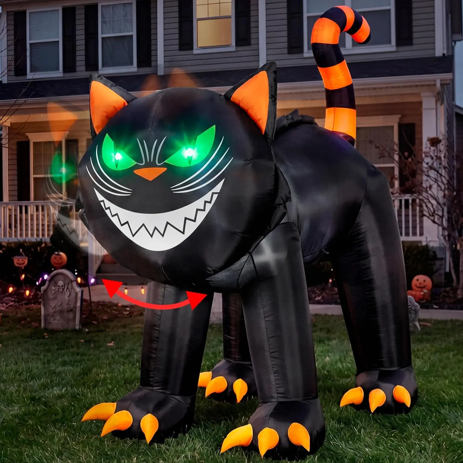 Joiedomi 7 ft Halloween Inflatables Outdoor Decoration, Blow Up Black Cat Inflatable with Moving Head & Green Eyes, Halloween Blow Ups Yard Decoration with LED Lights for Party Lawn Garden Decor