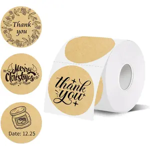 Thermal Labels,2 Inch Kraft Paper Color Round Thermal Printer Stickers,Self-Adhesive Round Direct Thermal Labels,Thermal Stickers for DIY Logo Design,Name Tag (500/Roll
