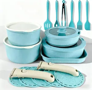 24 Pcs Pots and Pans Set,Cookware Set Non Stick,Pots and Pans Set Oven-Safe and Dishwasher-Safe,Pfas/Pfoa Free,Induction Dishwasher Oven Safe Cookware Set (Blue) Fnorant