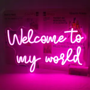 Welcome To My World Neon Sign, USB Powered LED Neon Light, Wall Hanging Neon Sign, Led Lighted Decorative Lighting for Home, Office, Shop, Coffee Shop, Restaurant, Room Decor