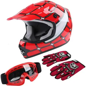 Youth Motorcycle Four Wheeler Riding Racing Helmets Motocross ATV Helmets Offroad Street Dirt Bike Go-Kart BMX MX Full Face Helmet Red Spider Samll Size