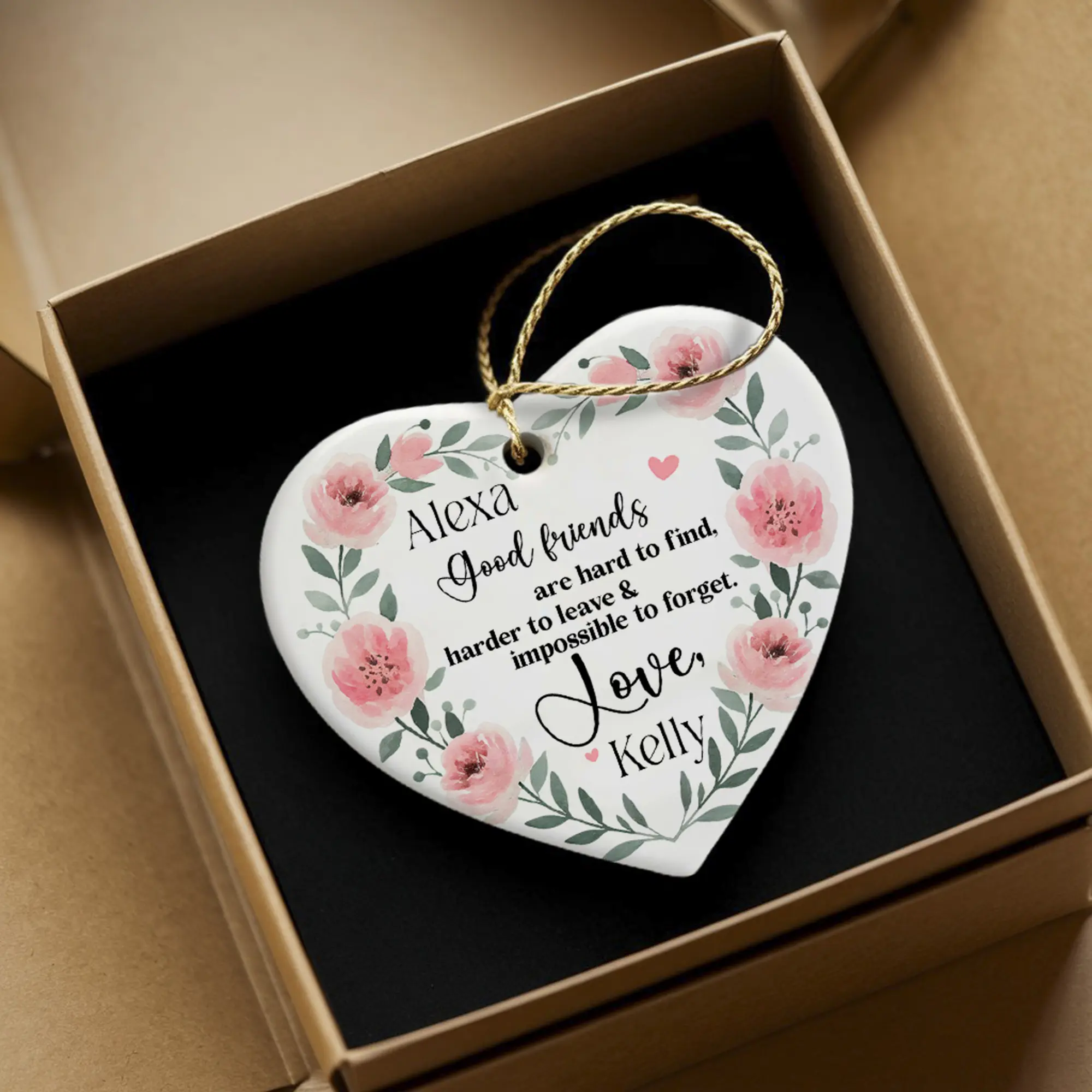 Good Friends are Hard to Find Ceramic Christmas Tree Ornament - Personalized Friendship Xmas Decoration Pack