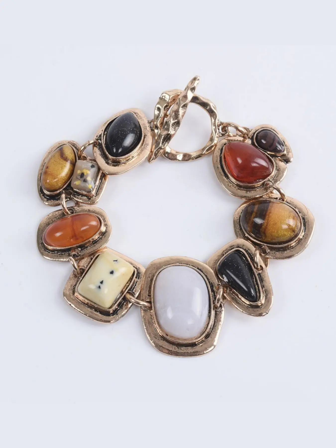 Boho Style Geometric Stone Decorated Link Bracelet, Vintage Trendy Boho Style Beaded Bracelet, Fashionable Jewelry for Women & Girls for Daily & Party