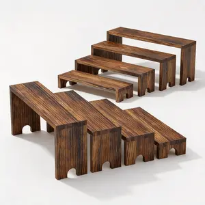 2 Set Wooden Riser Display Stands,4 Tier Stackable Cupcake Stand, Dessert Table Display Set,Perfume Organizer Stand,Display Shelf for ,figures,&  Decor