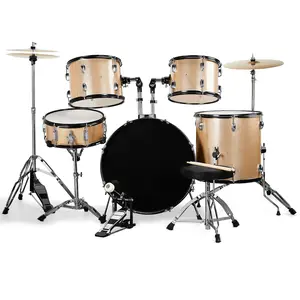 Adult 5-Piece Full-Size Champagne Drum Kit - 22" Bass Drum, Toms, Snare, Floor Tom, Cymbals, Height-Adjustable Stool, Pedal, Maple Sticks, 9-Ply Poplar Shells for Beginner Players