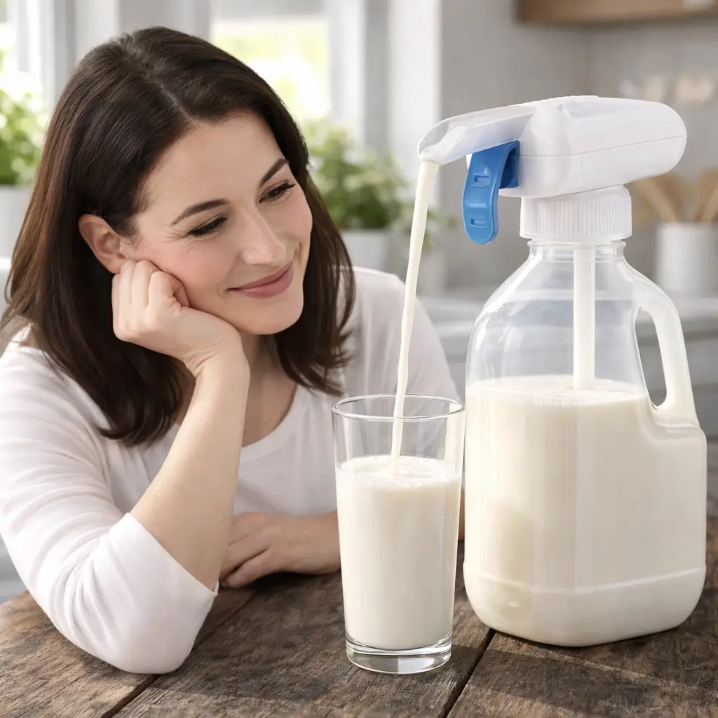 Automatic Fridge Milk Dispenser (Cordless, White) - Efficient Power Management, Advanced Motor Technology, Compact & Portable Home Kitchen Storage Bottle with Tumbler, Straw, Utensil Organizer (TikTok Shop Spring Glow Up)
