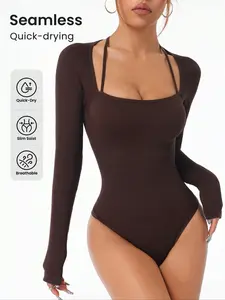 New Seamless Fashion Ribbed Tank Bra Long Sleeve Jumpsuit Tight Shaping Outdoor Sports Yoga Jumpsuit Quick Drying Jumpsuit