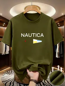 Men's Nautica Logo Design Casual Summer Fashion Daily Wear, Loose-Fitting Long Sleeve T-Shirt Without Button and Collar