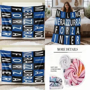 Blue Black Flag Printed Flannel Blanket FORZA Style Suitable Home Office Car Camping Soft Comfortable Warm All Season Multi Purpose Nap Throw  Friendly Hot Selling Product Perfect Gift Family Friends Holiday Present